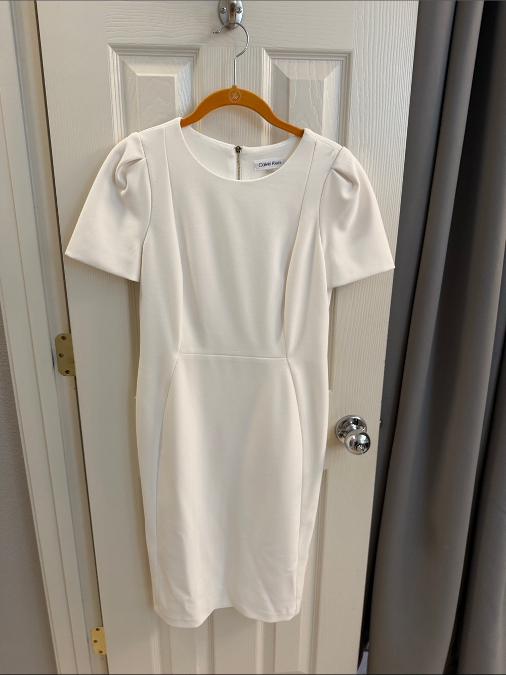 Calvin Klein Cream Short Sleeve Midi Sheath Dress